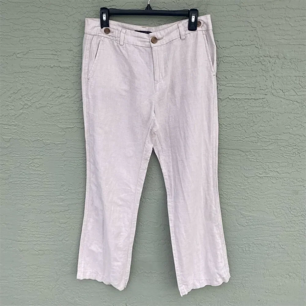 Banana Republic Women's Chino Pants Size 6 Beige Linen-Cotton Button